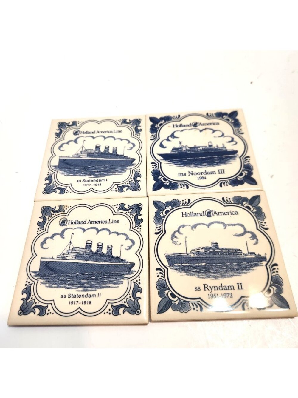 Holland America Ceramic Ship Drink Coasters Set Of 4 Noordam Ryndam Statendam